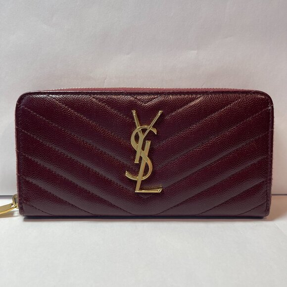 YSL Yves Saint Cassandre Matelasse Zip Around Wallet, Burgundy - Preowned - Picture 1 of 14